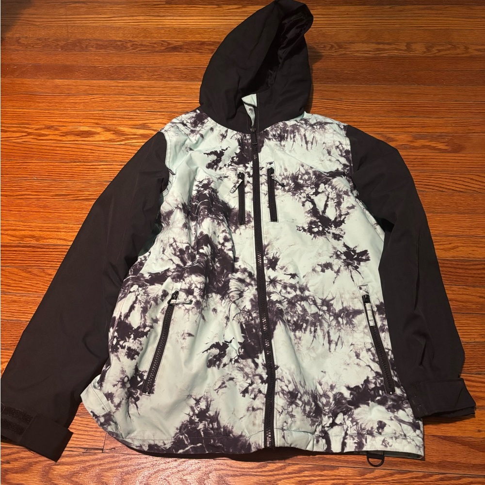 Aperture Mens Black and Blue Patterned Snow Jacket